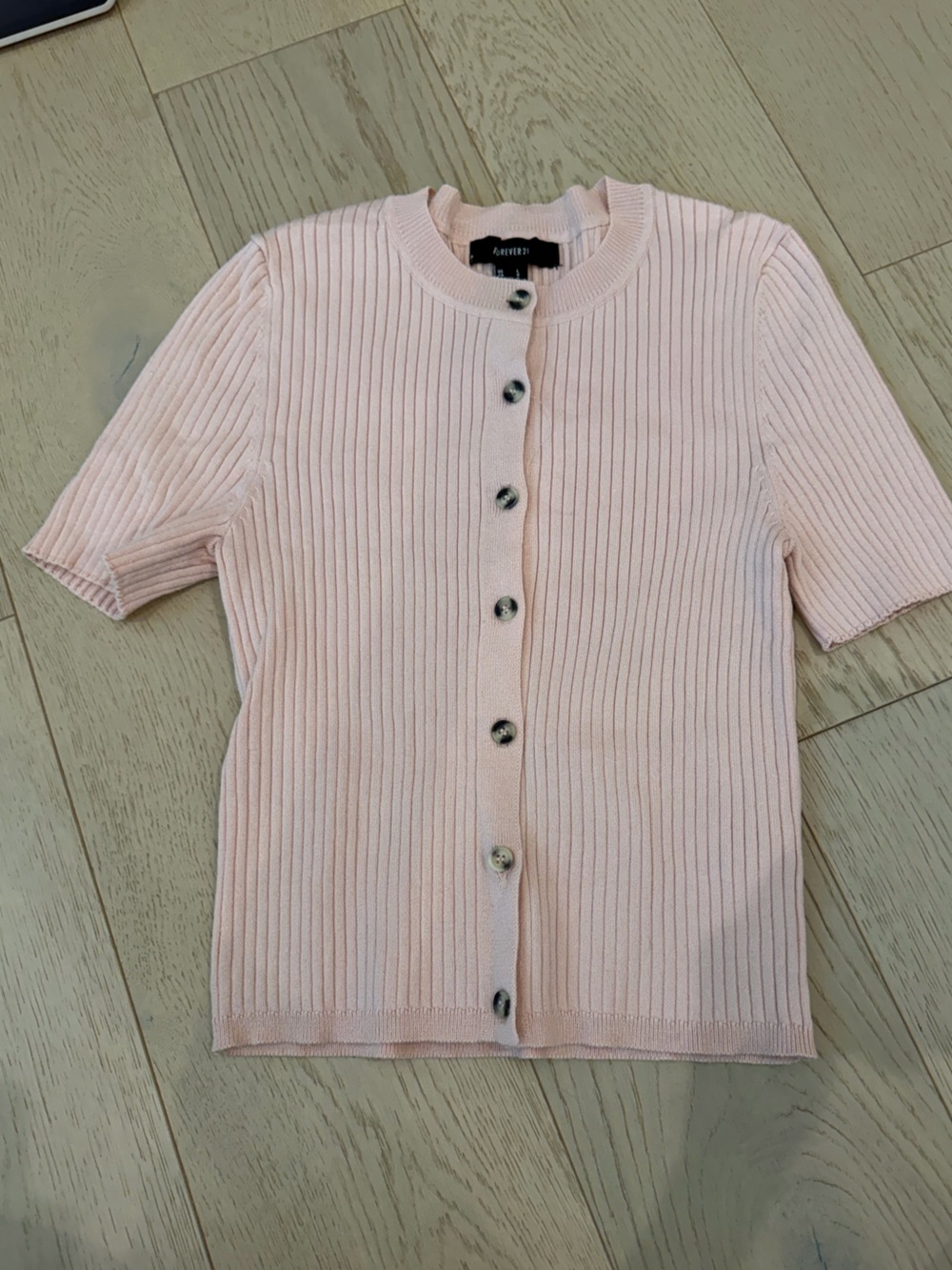 Forever 21 Pale Pink Ribbed Button-Front Top